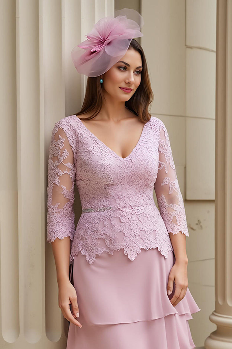 Load image into Gallery viewer, Blush Chiffon Ruffled Long Mother of the Bride Dress with Sleeves