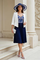 Load image into Gallery viewer, Navy 2 Pieces A Line Chiffon Pleated Midi Mother of the Bride Dress