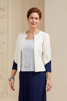 Load image into Gallery viewer, Navy 3 Piece Long Mother of the Bride Outfits with Long Sleeves