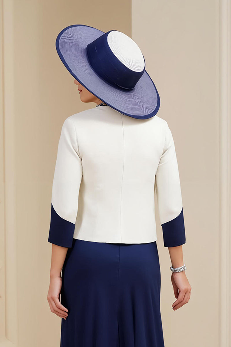Load image into Gallery viewer, Navy 3 Piece Long Mother of the Bride Outfits with Long Sleeves