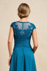 Load image into Gallery viewer, Peacock Blue A Line Asymmetrical Mother of the Bride Dress with Lace