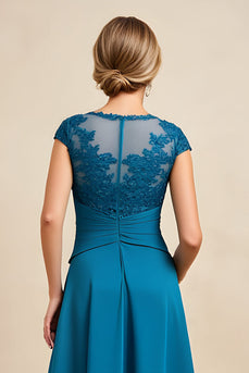 Peacock Blue A Line Asymmetrical Mother of the Bride Dress with Lace