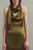 Load image into Gallery viewer, Olive Satin Halter Sheath Asymmetrical Long Formal Dress