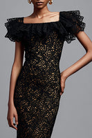 Load image into Gallery viewer, Black Lace Mermaid Long Formal Dress with Sleeves
