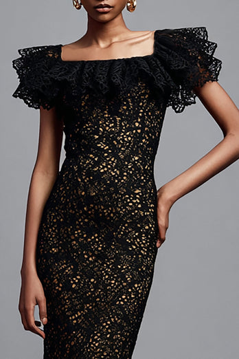 Black Lace Mermaid Long Formal Dress with Sleeves
