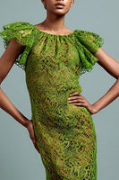 Load image into Gallery viewer, Green Lace Round Neck Mermaid Long Formal Dress