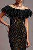 Load image into Gallery viewer, Black Off the Shoulder Lace Mermaid Long Formal Dress with Ruffles