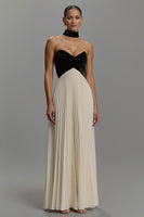 Load image into Gallery viewer, Black and White Sweetheart Pleated Long A-Line Formal Dress