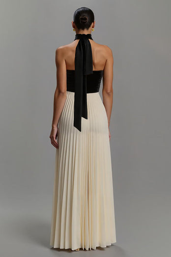 Black and White Sweetheart Pleated Long A-Line Formal Dress
