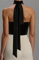 Load image into Gallery viewer, Black and White Sweetheart Pleated Long A-Line Formal Dress