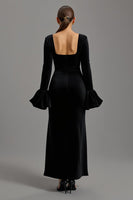 Load image into Gallery viewer, Black Velvet Sheath Square Neck Long Formal Dress with Sleeves