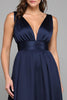 Load image into Gallery viewer, Navy A Line Deep V Neck Long Formal Drees