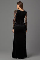 Load image into Gallery viewer, Black Sheath Velvet Illusion Neck Long Formal Dress with Sleeves