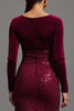 Load image into Gallery viewer, Sparkly Burgundy Sheath Sequins Long Sleeves Formal Dress with Slit