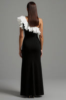 Load image into Gallery viewer, Black and White One Shoulder Ruffled Long Formal Dress