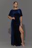 Load image into Gallery viewer, Navy Velvet Long Sheath Formal Dress with Slit