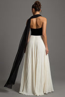 Load image into Gallery viewer, Black and White Chiffon A Line Sweetheart Long Formal Dress