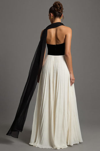 Black and White Chiffon A Line Sweetheart Long Formal Dress
