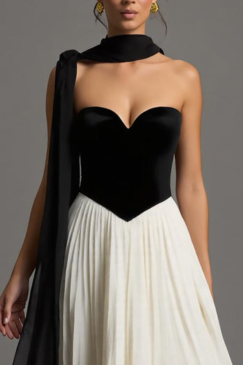 Black and White Chiffon A Line Sweetheart Long Formal Dress