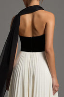 Load image into Gallery viewer, Black and White Chiffon A Line Sweetheart Long Formal Dress