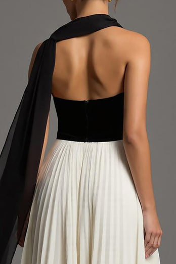 Black and White Chiffon A Line Sweetheart Long Formal Dress