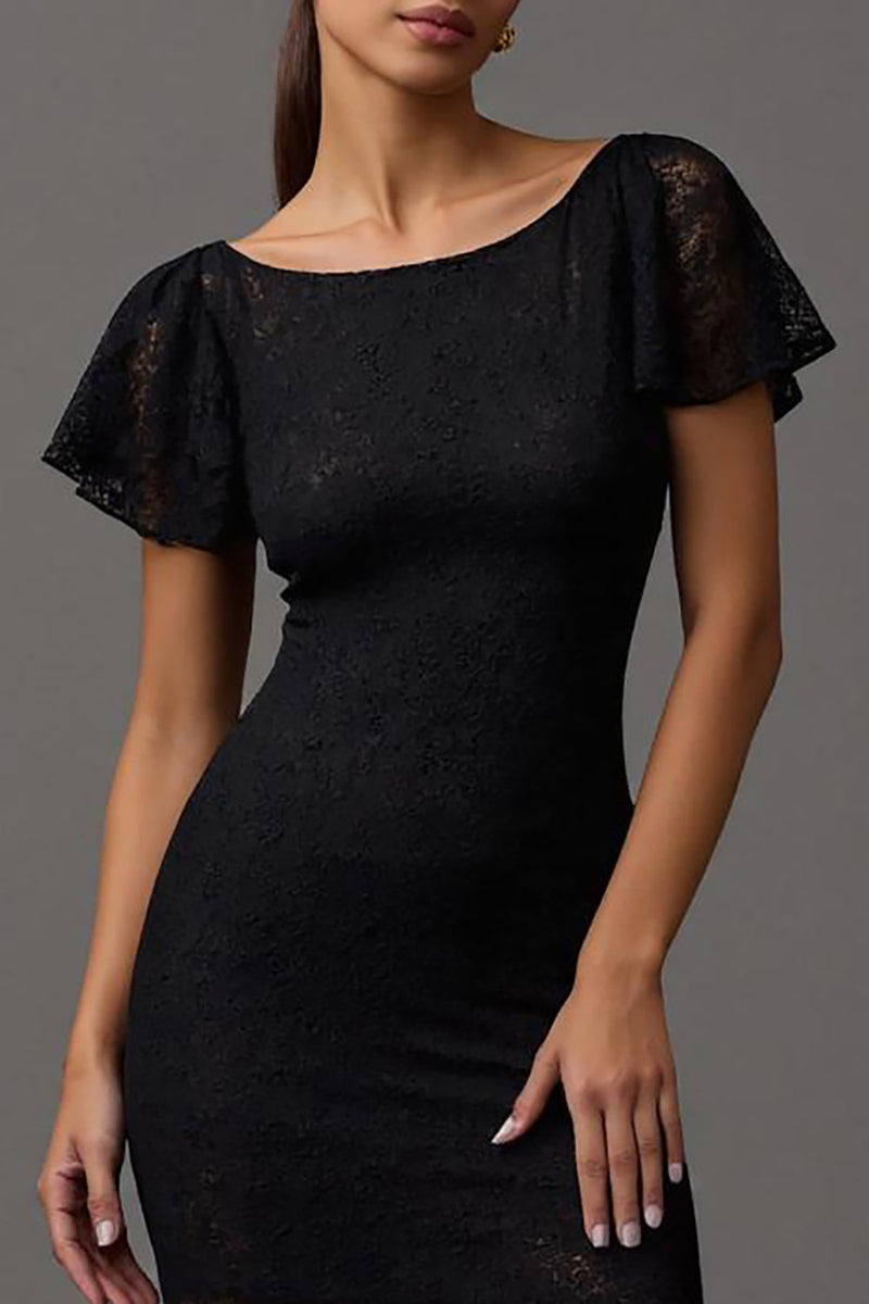 Load image into Gallery viewer, Black Sheath Boat Neck Long Lace Formal Dress with Sleeves