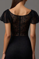 Load image into Gallery viewer, Black Sheath Boat Neck Long Lace Formal Dress with Sleeves