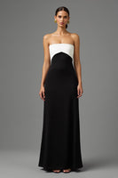 Load image into Gallery viewer, Black and White Strapless Long Formal Dress with Bow