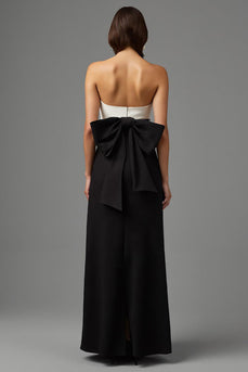 Black and White Strapless Long Formal Dress with Bow