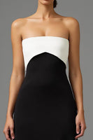 Load image into Gallery viewer, Black and White Strapless Long Formal Dress with Bow
