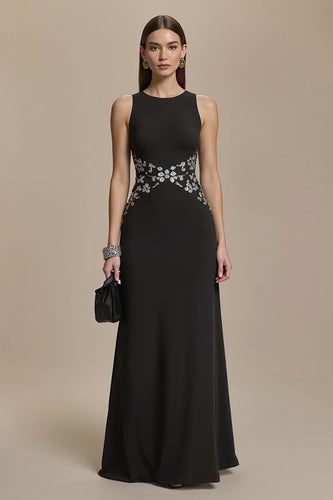 Black Round Neck Sheath Sleeves Long Formal Dress
