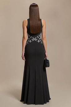 Black Round Neck Sheath Sleeves Long Formal Dress