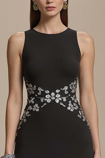 Black Round Neck Sheath Sleeves Long Formal Dress