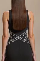 Load image into Gallery viewer, Black Round Neck Sheath Sleeves Long Formal Dress