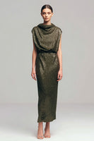 Load image into Gallery viewer, Sparkly Olive High Neck Sheath Long Formal Dress