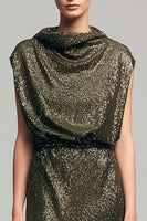 Load image into Gallery viewer, Sparkly Olive High Neck Sheath Long Formal Dress