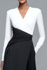 Load image into Gallery viewer, Black and White Patchwork Long Sleeves Formal Dress with Slit