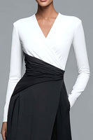 Load image into Gallery viewer, Black and White Patchwork Long Sleeves Formal Dress with Slit