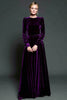 Load image into Gallery viewer, Dark Purple Velvet A Line Long Formal Dress with Long Sleeves