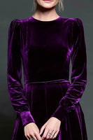 Load image into Gallery viewer, Dark Purple Velvet A Line Long Formal Dress with Long Sleeves