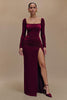Load image into Gallery viewer, Burgundy Satin Square Neck Long Sleeves Formal Dress with Slit