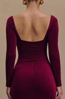 Load image into Gallery viewer, Burgundy Satin Square Neck Long Sleeves Formal Dress with Slit