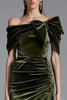 Load image into Gallery viewer, Olive Off the Shoulder Long Velvet Sheath Formal Dress with Bow