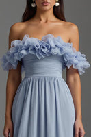 Load image into Gallery viewer, Sky Blue Off the Shoulder Chiffon A Line Long Formal Dress