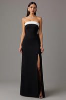 Load image into Gallery viewer, Black and White Strapless Long Sheath Formal Dress with Slit