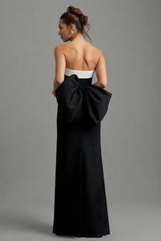 Black and White Strapless Long Sheath Formal Dress with Slit