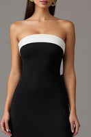 Load image into Gallery viewer, Black and White Strapless Long Sheath Formal Dress with Slit