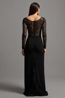 Black Sheath Illusion Neck Long Sleeves Formal Dress with Lace
