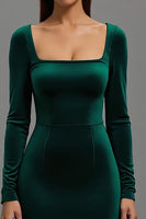 Load image into Gallery viewer, Dark Green Mermaid Square Neck Velvet Long Sleeves Formal Dress