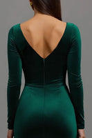 Load image into Gallery viewer, Dark Green Mermaid Square Neck Velvet Long Sleeves Formal Dress
